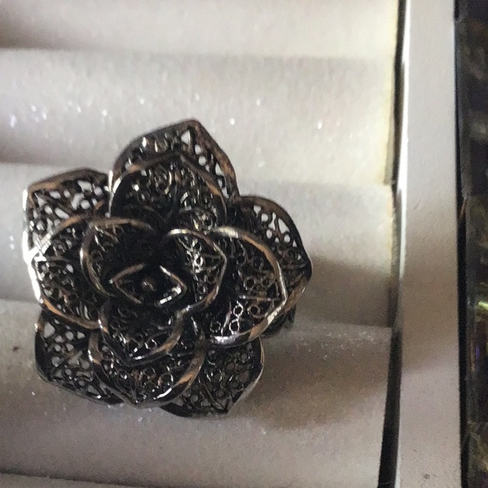Stunning Large Silver Rose Open Work Ring - image 1